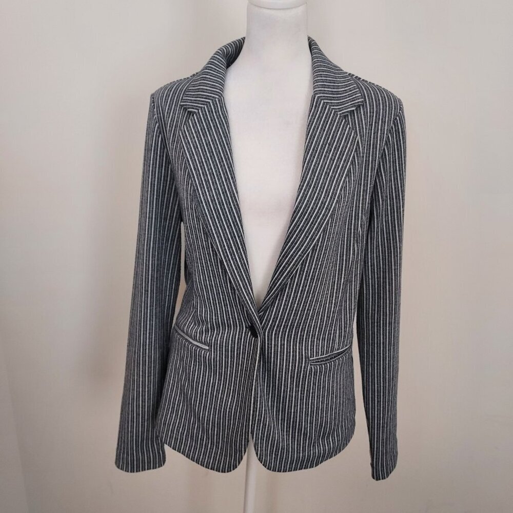 ICHI Navy Striped Single Button Blazer Size Medium
